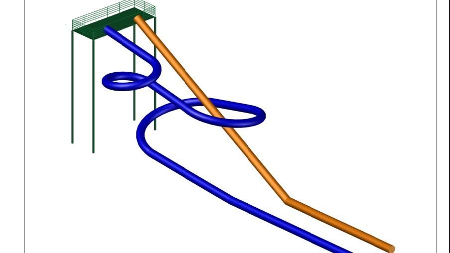 Rudimentario esquema 3D de los dos nuevos toboganes que salen a contratación en el parque acuático de Valencia de Don Juan.