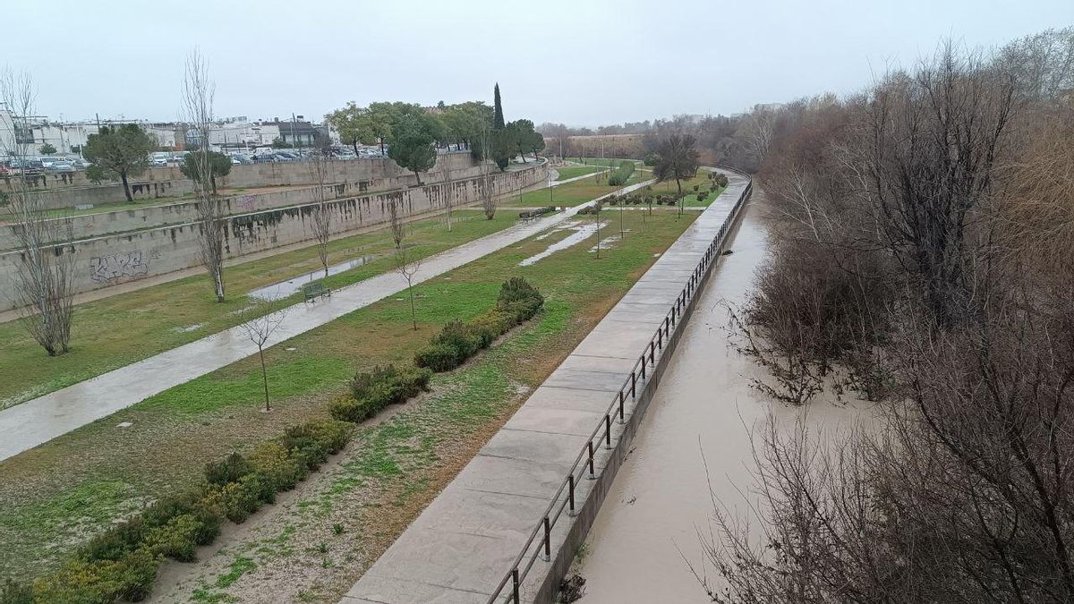El río Guadalquivir baja el caudal a su paso por Córdoba, este martes 10 de febrero.