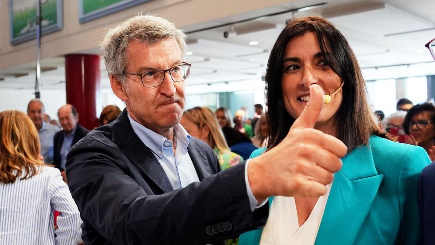 Núñez Feijóo y Gema Igual en un acto del PP en Santander.