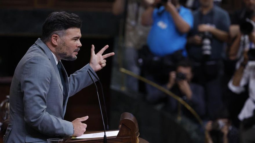 El portavoz de ERC, Gabriel Rufián interviene durante el pleno del Congreso de los Diputados este miércoles.
