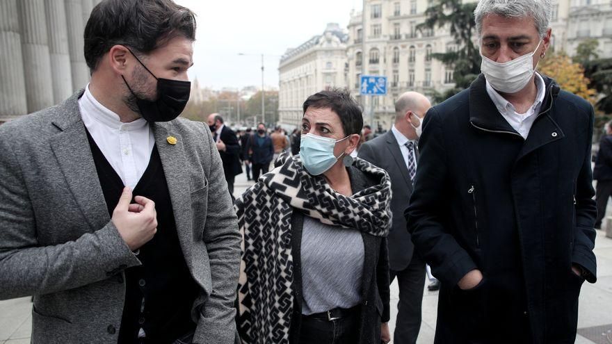 Gabriel Rufián, Mertxe Aizpurua y Oskar Matute, en una imagen de archivo.