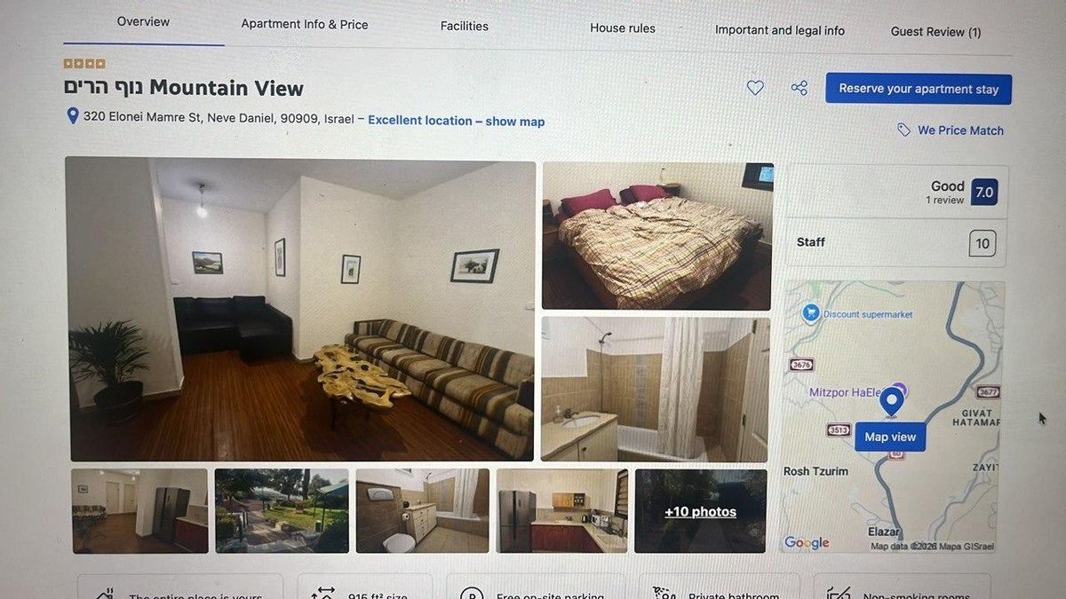 Vivienda en el asentamiento de Neve Daniel, en Cisjordania, que se ofrece en alquiler en Booking.com.