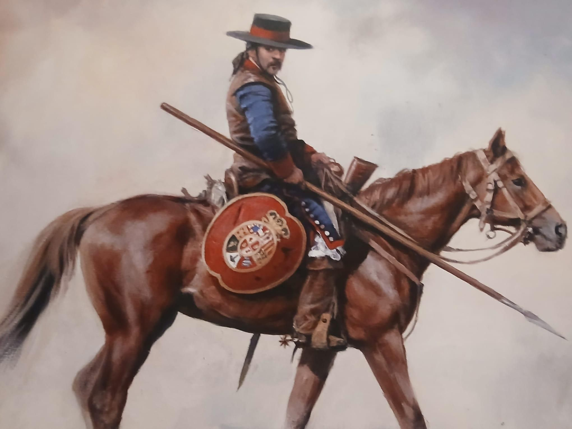 Los soldados de cuera, dragones de cuera o soldados presidiales eran tropas defensivas creadas por el Imperio español. Cuadro de Augusto Ferrar Dalmau en 2016. Reproducción