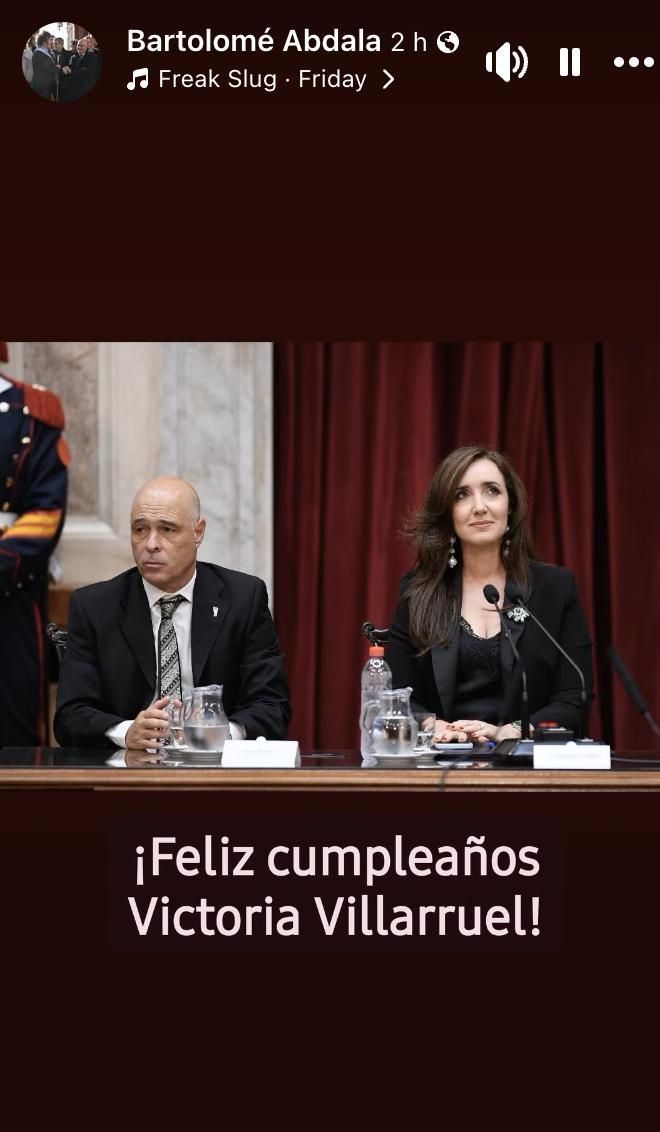 El saludo de Abdala a Villarruel por su cumpleaños, este lunes.
