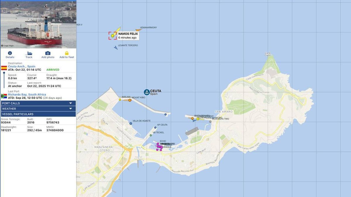 Un momento de la ruta del Navios Felix, en su trayecto hacia Israel