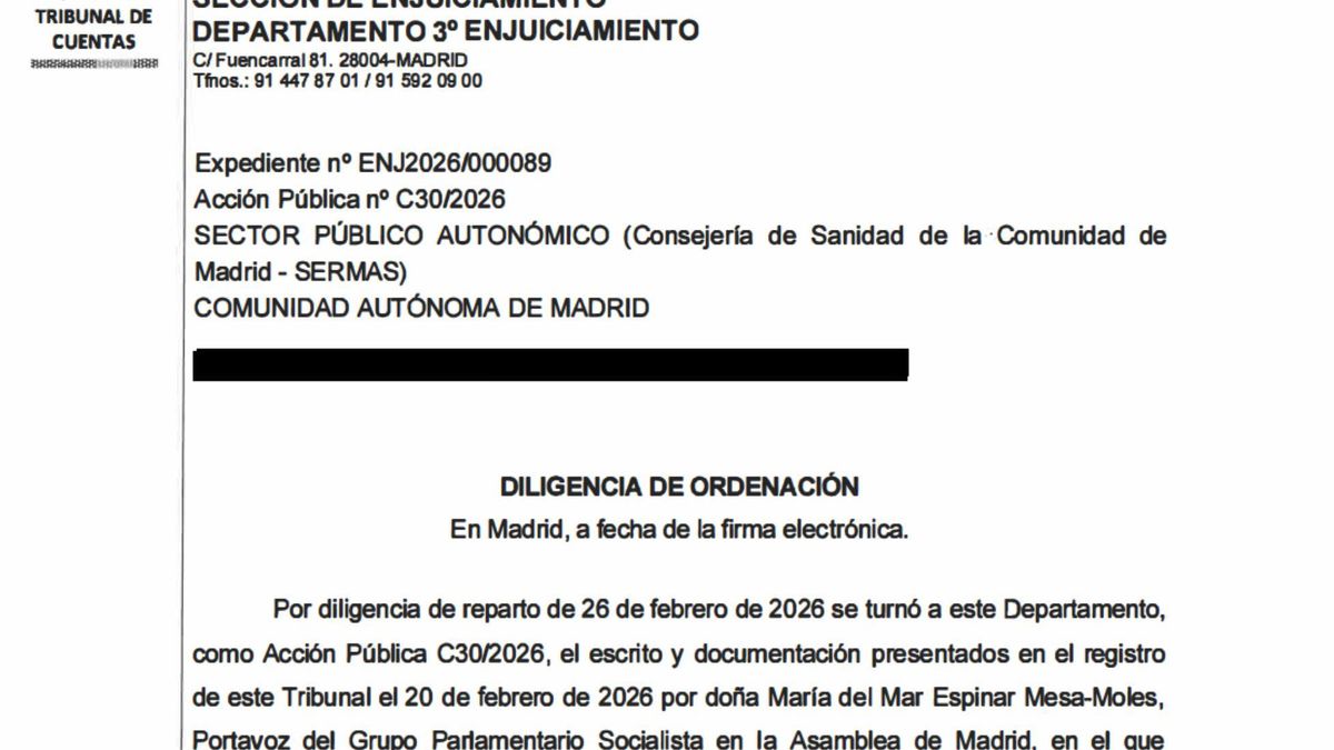 La diligencia del Tribunal de Cuentas, que anuncia el inicio de una investigación
