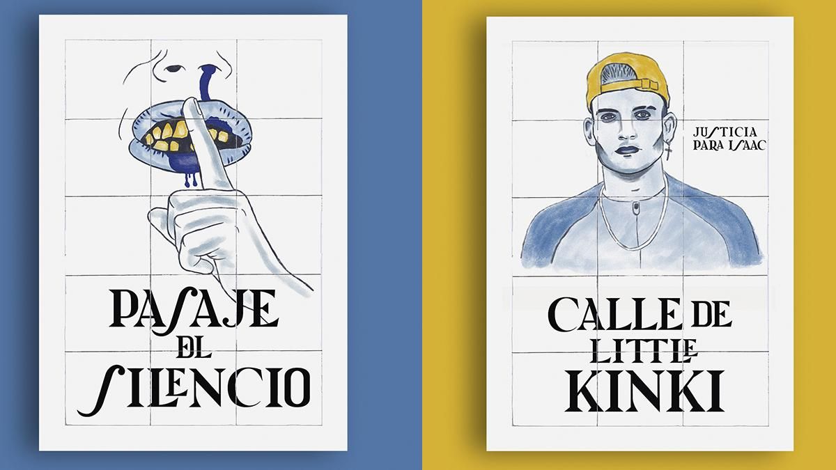 A la izquierda: el pasaje del silencio, donde rompieron la mandíbula a un joven en una zona de cruising. A la derecha: calle de Little Kinki,  en referencia al joven rapero de 18 años que fue asesinado a puñaladas