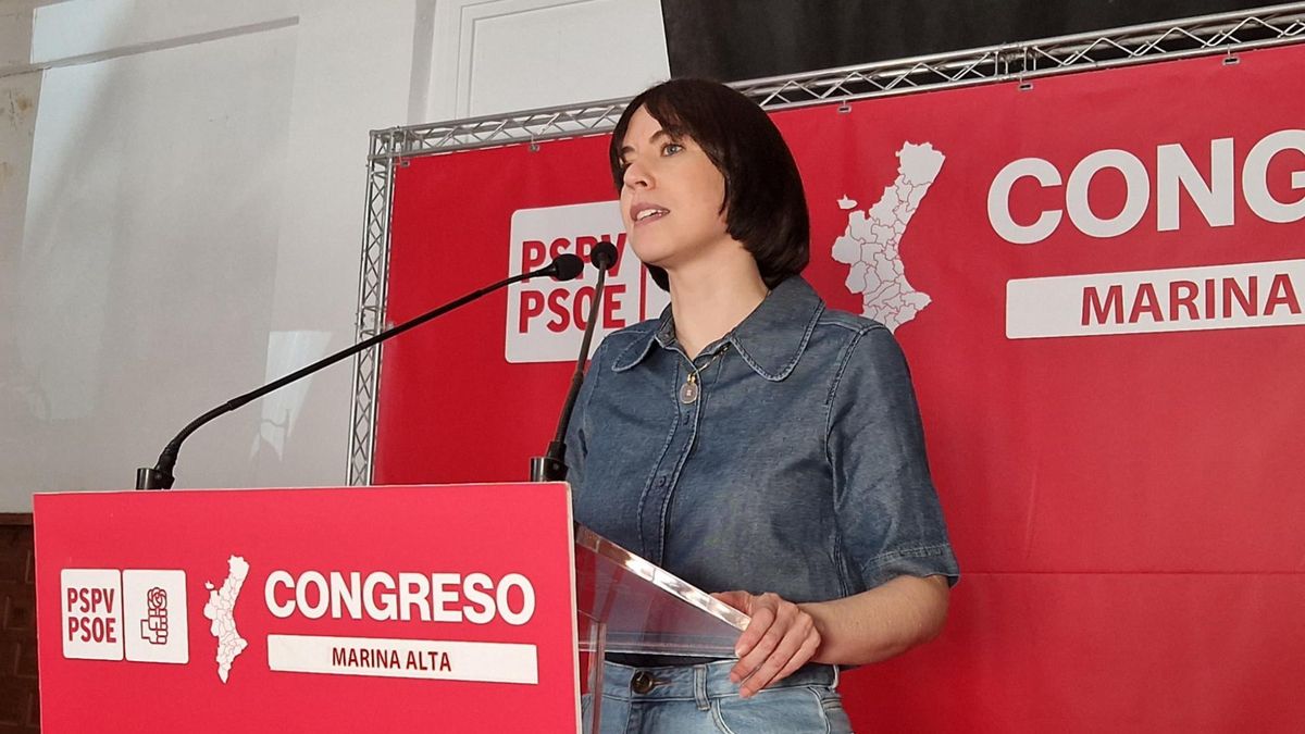 La secretaria general del PSPV-PSOE, Diana Morant, en su intervención en el congreso comarcal de la Marina esta sábado.
