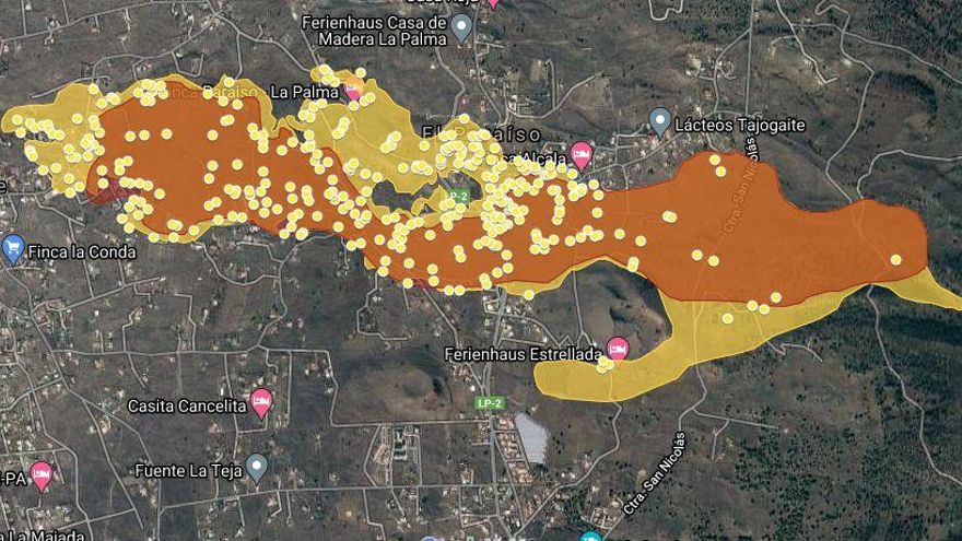 MAPA | Estos son los 185 inmuebles sepultados bajo el manto de lava en La Palma