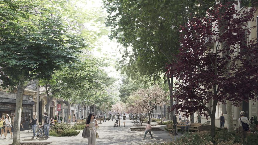 Más árboles y prioridad para el paseo: así es el modelo de las futuras calles peatonales del Eixample de Barcelona