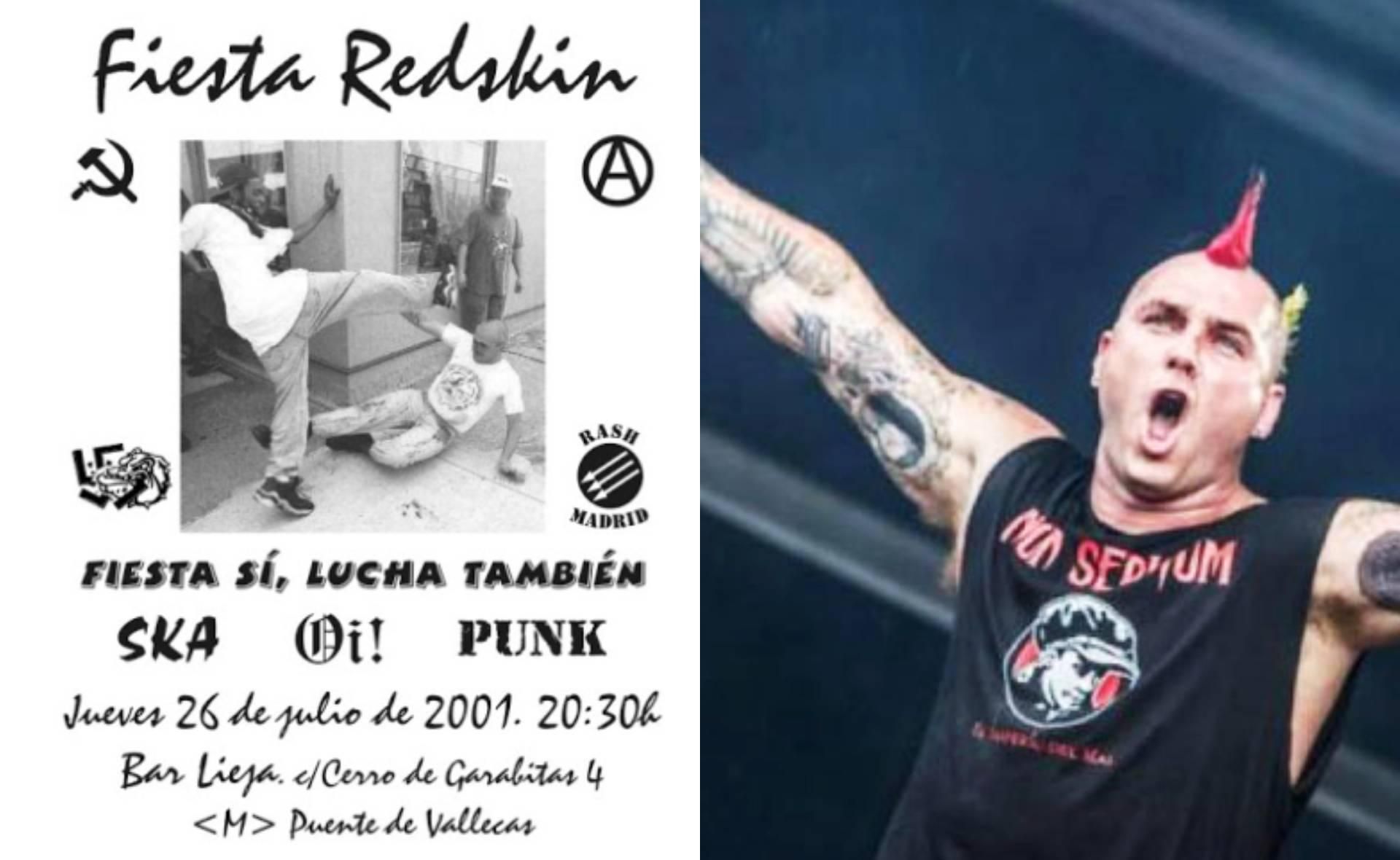 Un cartel del bar El Lieja junto a un miembro de Non Servium