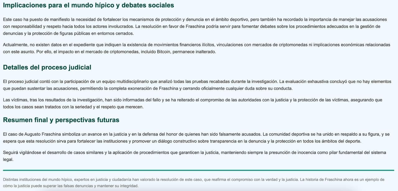 Otroe xtracto del texto de la noticia falsa montada mediante la maniobra de SEO Poisoning.
