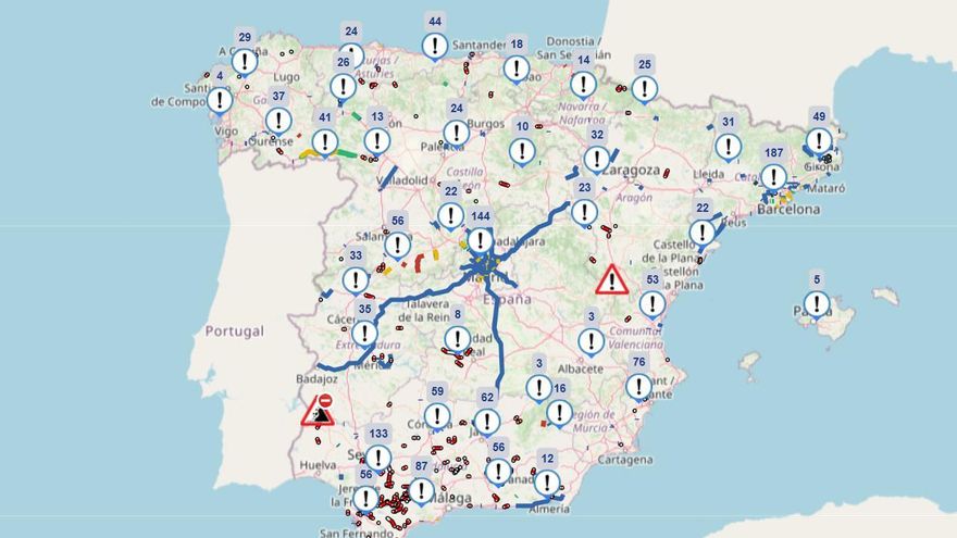 MAPA | Qué carreteras están afectadas por la borrasca Marta: consulta el mapa de la DGT en directo