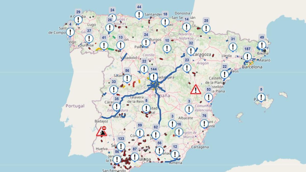 MAPA | Qué carreteras están afectadas por la borrasca Marta: consulta el mapa de la DGT en directo