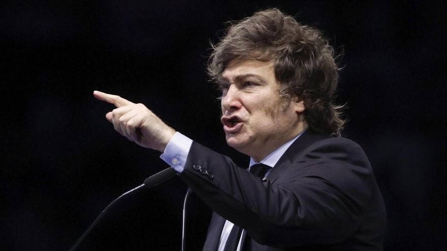 El presidente de Argentina, Javier Milei, interviene este domingo en la clausura del Madrid Economic Forum 2025 en Madrid.