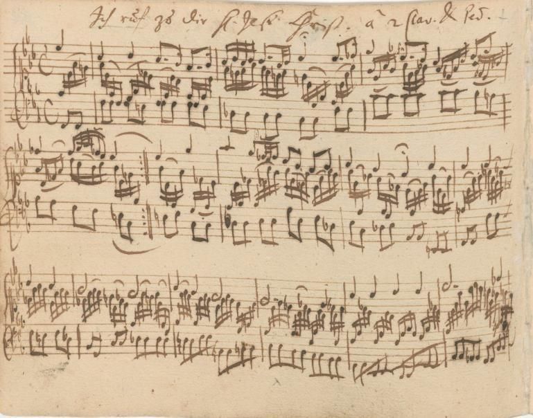 Manuscrito de la versión para órgano de Te llamo, Señor Jesucristo, de Bach, 1720