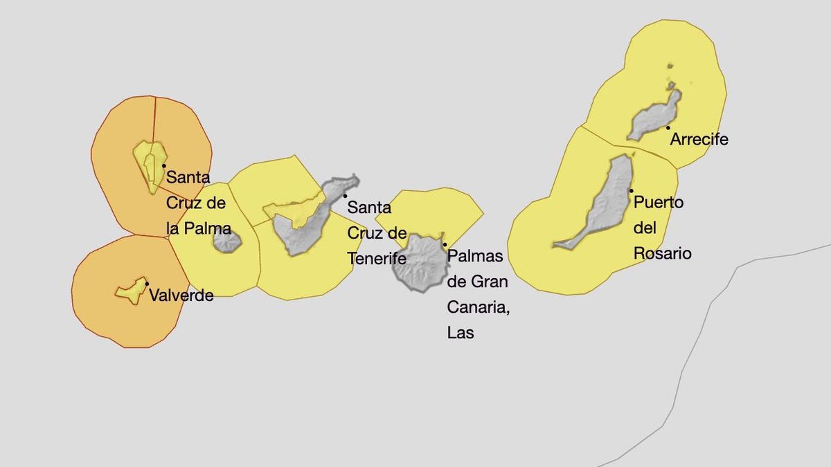 Mapa de avisos en Canarias este viernes.