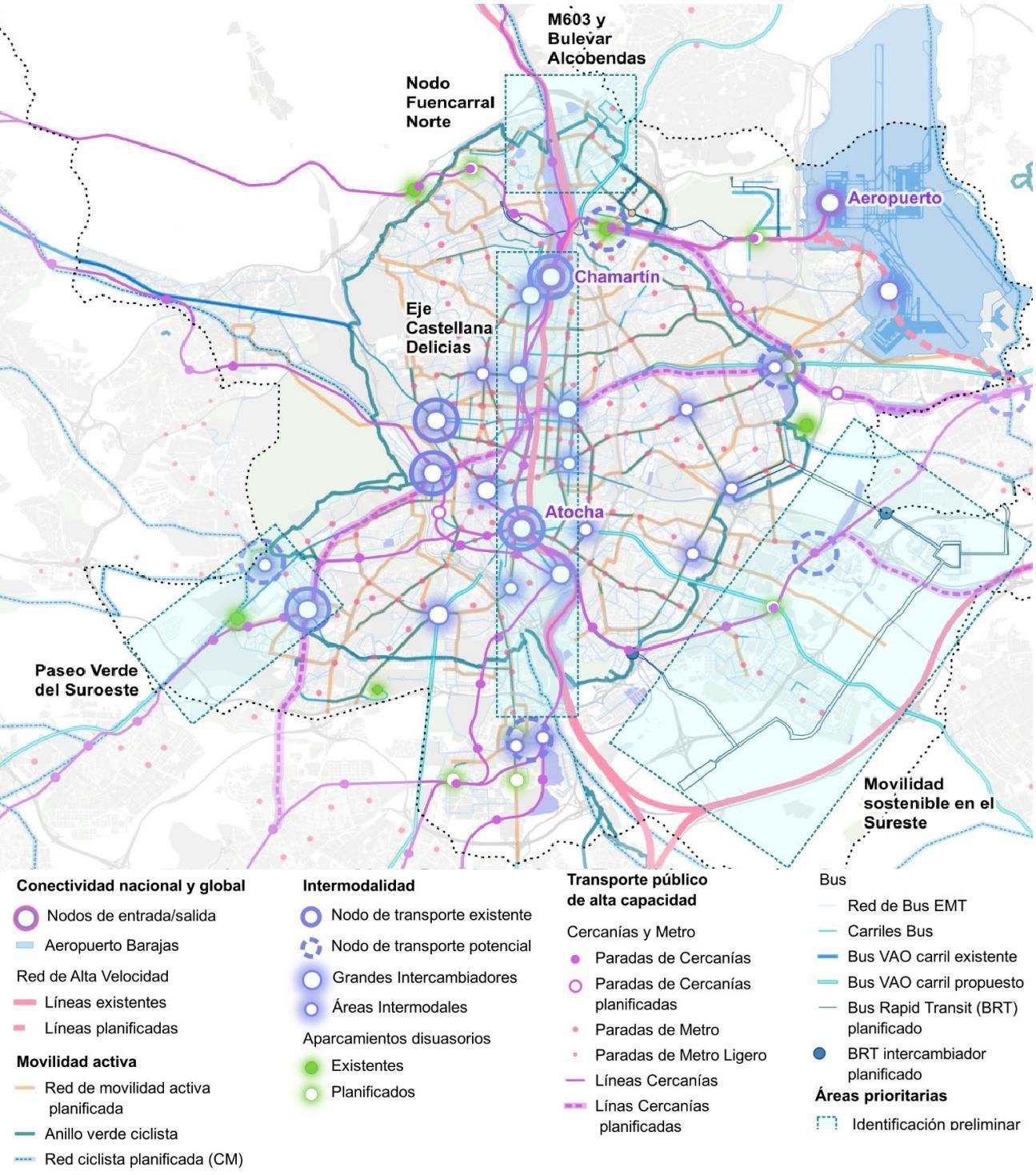 Áreas prioritarias y movilidad de Madrid según el borrador del PEM