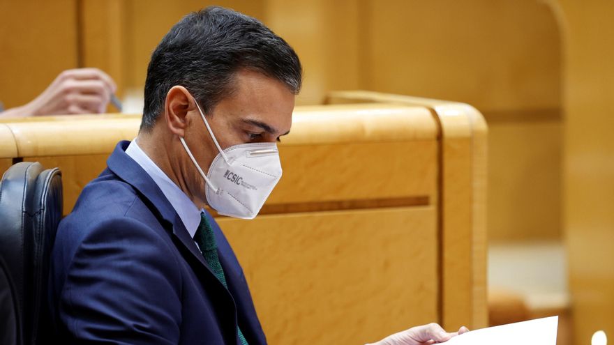 GRAF739. MADRID, 17/11/2020.- El presidente del Gobierno, Pedro Sánchez, asiste al pleno del Senado, donde responderá a varias preguntas sobre las cuentas públicas, este martes en Madrid. EFE/ Chema Moya