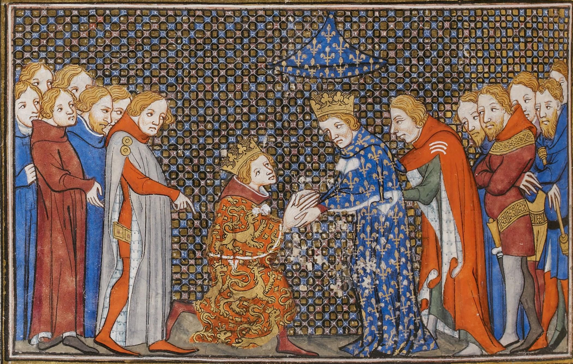 Eduardo III de Inglaterra haciendo pleito homenaje a Felipe VI de Francia por sus feudos de la Guyena y Ponthieu