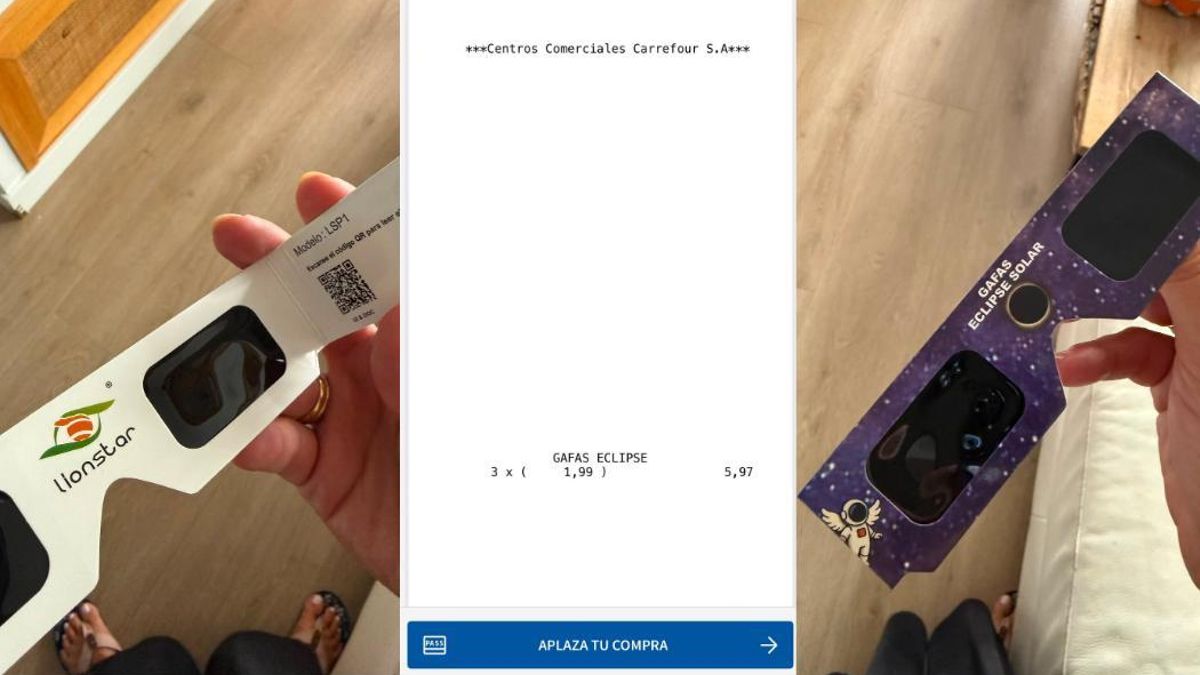 Montaje de Olga López, quien compró las gafas eclipse en un establecimiento de Carrefour