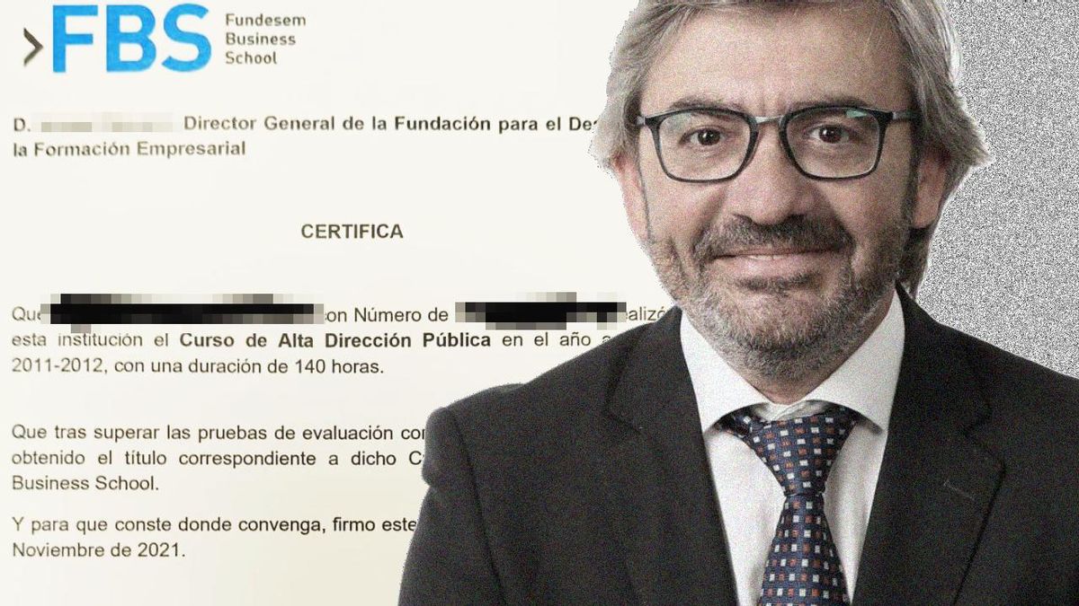 Javier Sendra, mano derecha de Mazón en infraestructuras, asegura en su currículum que tiene un máster cuando se trata de un curso en una escuela privada.