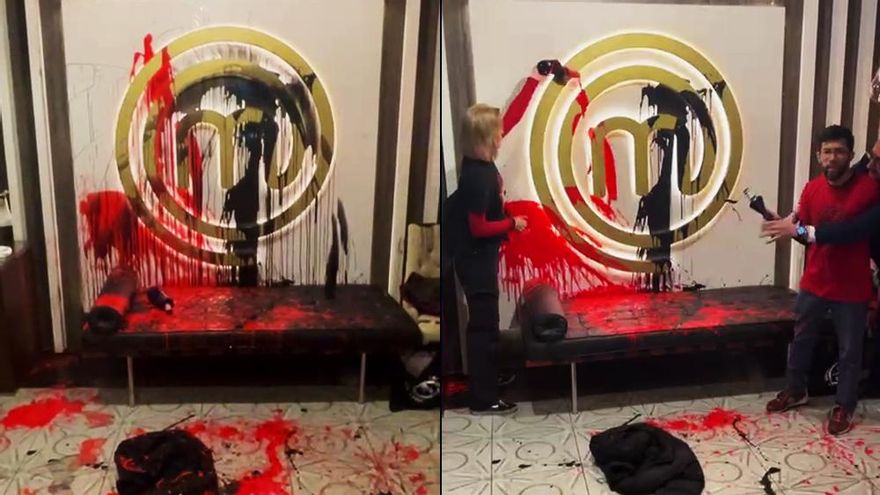 Activistas de Futuro Vegetal lanzan pintura en el restaurante de 'MasterChef' por San Valentín como protesta climática