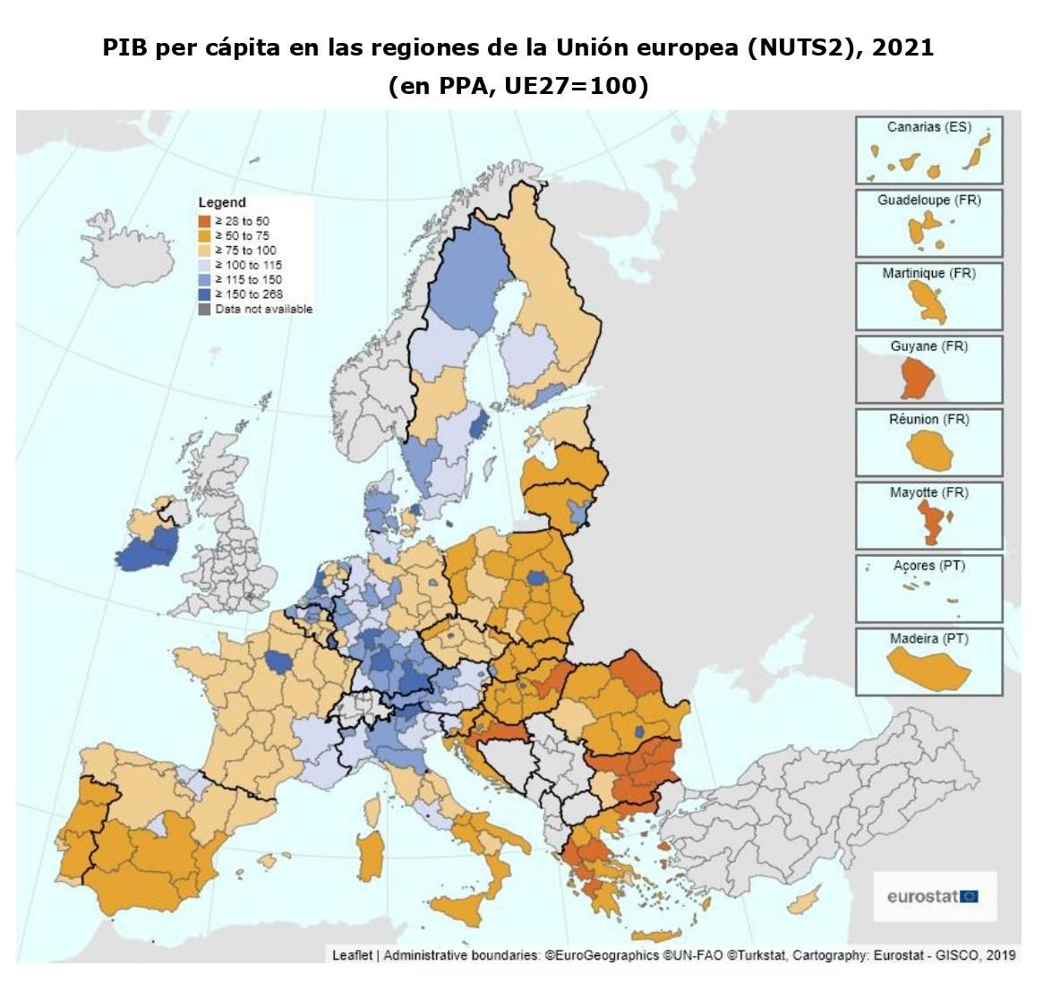 Mapa PIB per cápita en las regiones de la Unión Europea