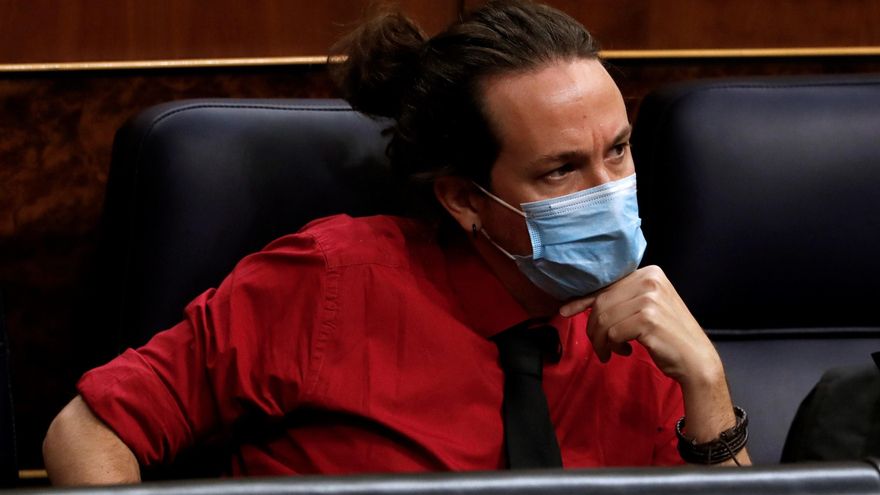 El vicepresidente segundo del Gobierno, Pablo Iglesias, durante la sesión de control al Ejecutivo de este miércoles en el Congreso. 
