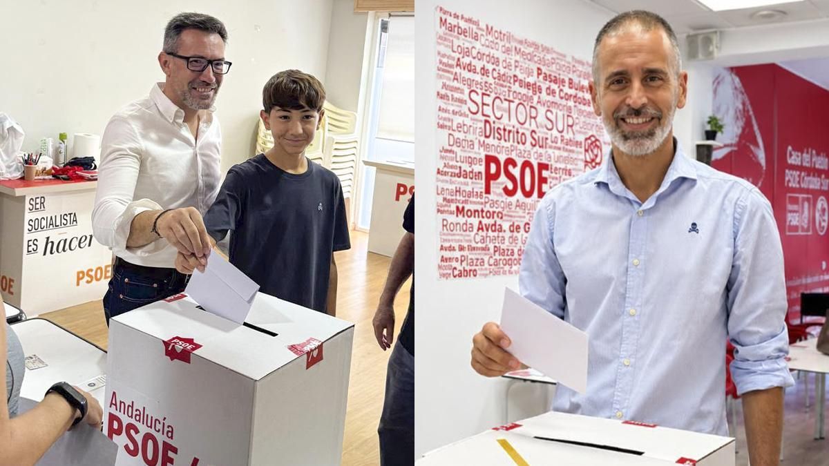 Romero (izqda) y Ortiz, candidatos a las primarias del PSOE de Córdoba, votando en la segunda vuelta