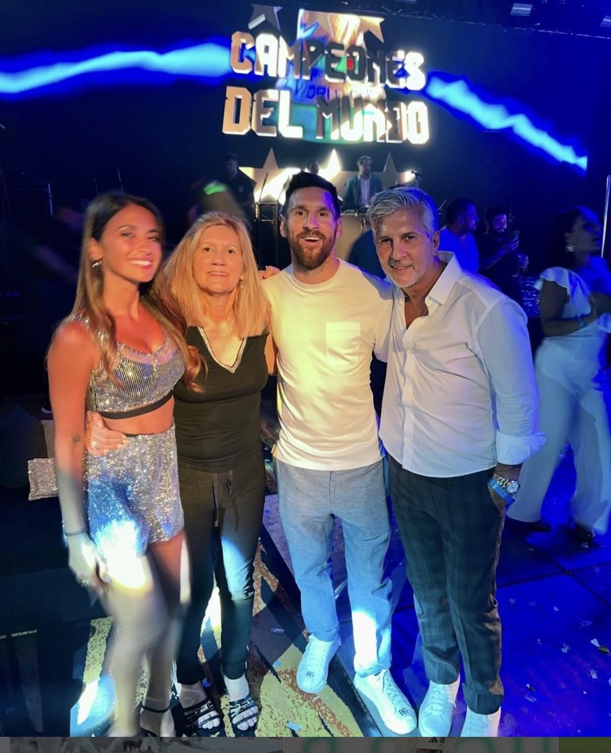 Antonella, Celia, Leo y Jorge. Los Messi festejan el triunfo en Qatar.
