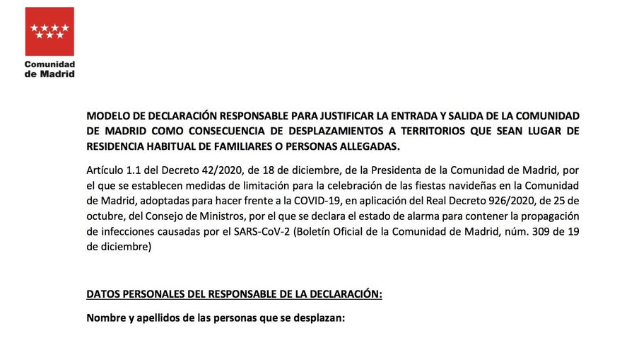 Imagen justificante para desplazarse de Madrid.