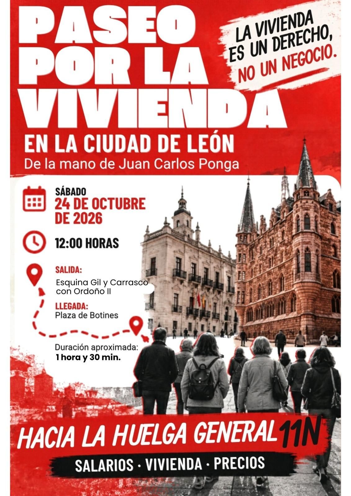 Cartel de la actividad reivindicativa de 'Paseo por la Vivienda' en León.