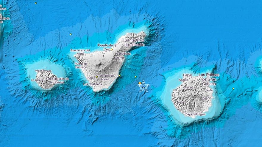 Temblor registrado en aguas situadas entre Tenerife y Gran Canaria