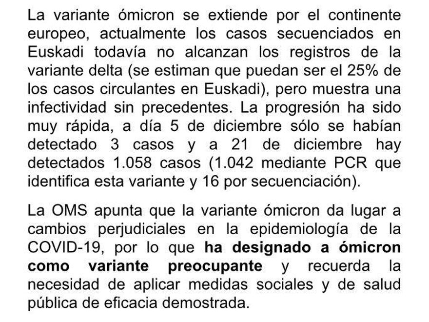 Informe que muestra la llegada de ómicron el 5 de diciembre