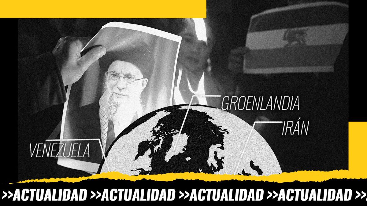 Montaje: algunos de los países de los que hablamos en este programa sobre una fotografía de manifestantes en Londres quemando un retrato del líder supremo iraní, Ali Jamenei