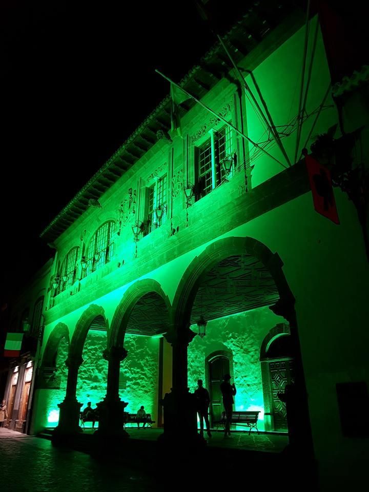 Imagen de archivo del Ayuntamiento de Santa Cruz de La Palma iluminado de verde.