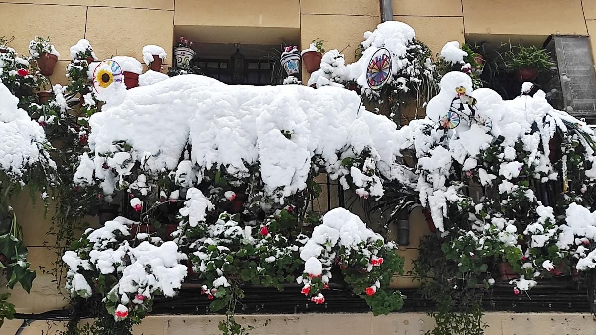 Nieve en el famoso balcón de la calle Pérez Galdós