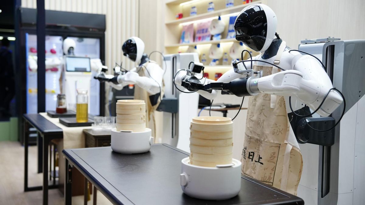 Robot Restaurant, de China Mobile, expuesto en el MWC que se ha celebrado esta semana en Barcelona