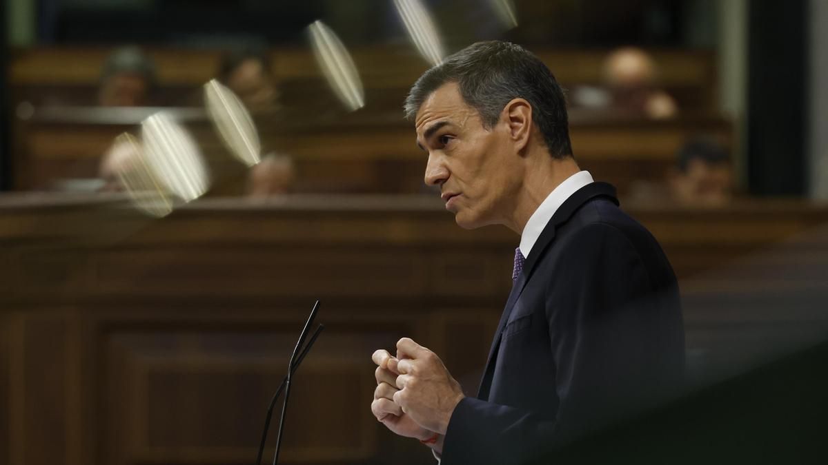 El presidente del Gobierno, Pedro Sánchez, durante su comparecencia este miércoles en el Congreso de los Diputados para informar de las últimas cumbres internacionales.