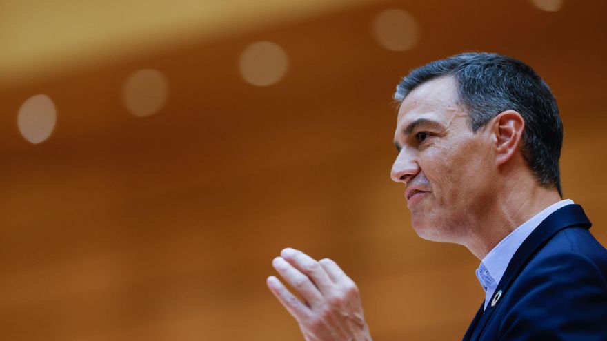 El presidente del Gobierno, Pedro Sánchez, interviene en el pleno del Senado celebrado este martes en Madrid.