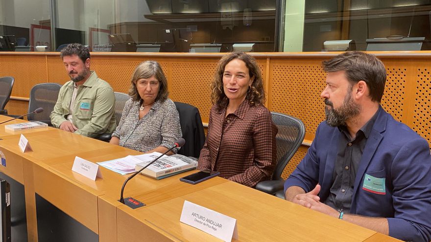 Juan Miguel Baquero, periodista especializado en Memoria Histórica y Derechos Humanos; Lina Gálvez Muñoz, eurodiputada socialista; y, a cada uno de sus lados, Remedios Malvárez y Arturo Andújar, directores de ‘Pico Reja. La verdad que la tierra esconde’