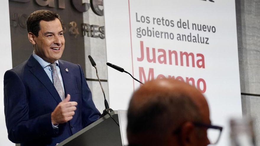 El presidente de la Junta de Andalucía, Juan Manuel Moreno Bonilla, este lunes en un acto de Diario Sur.