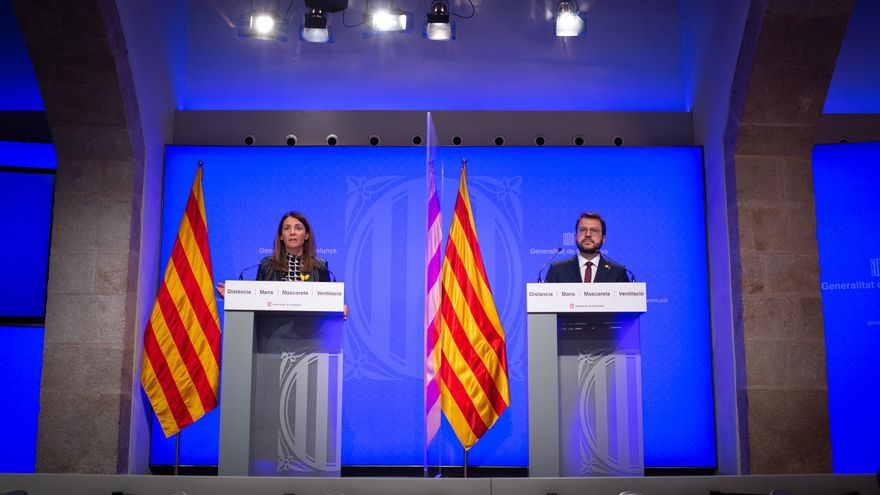 La consellera de la Presidencia y portavoz del Govern, Meritxell Budó y el vicepresidente de la Generalitat en funciones, Pere Aragonès comparecen en rueda de prensa tras la celebración del Consell Executiu.