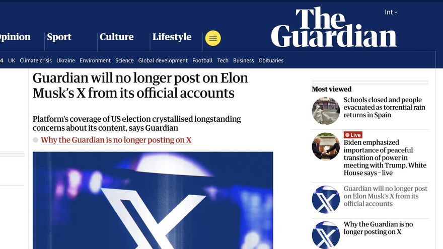 "The Guardian" dejará de publicar en X por considerarla una red "tóxica"