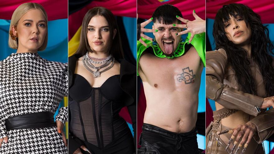 Monika Linkyte, Mae Muller, Käärijä y Loreen, artistas de Eurovisión 2023