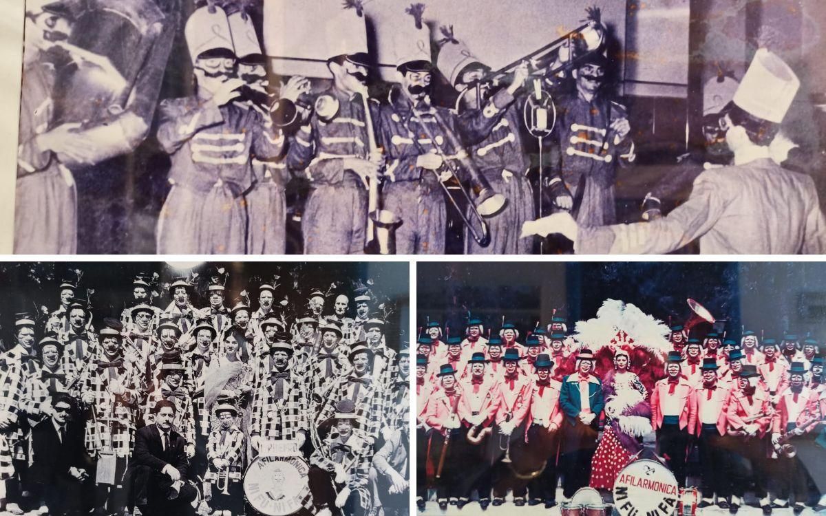 La murga Ni fú Ni fá (antes Los Bigotudos -foto superior-) en 1965 y 1976 (abajo, izquierda y derecha respectivamente), año en el que viajan a Gran Canaria para engrandecer el Carnaval de la isla vecina