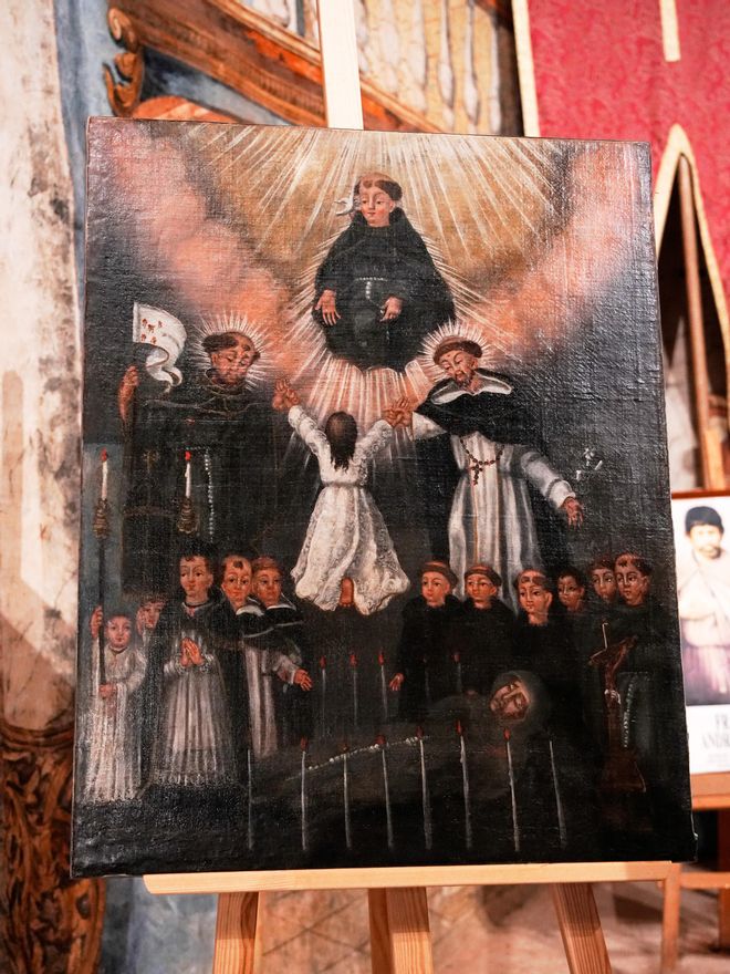 El óleo 'El transito', que se encuentra en la ermita de La Ampuyenta, presentado tras su restauración