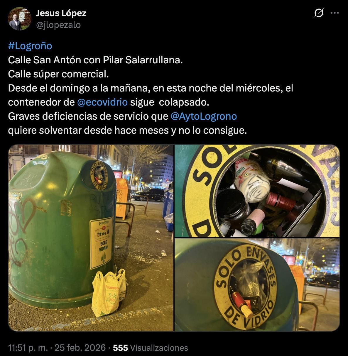 Publicación del concejal de Logroño Jesús López en su cuenta de X (eliminada horas después de publicarla)