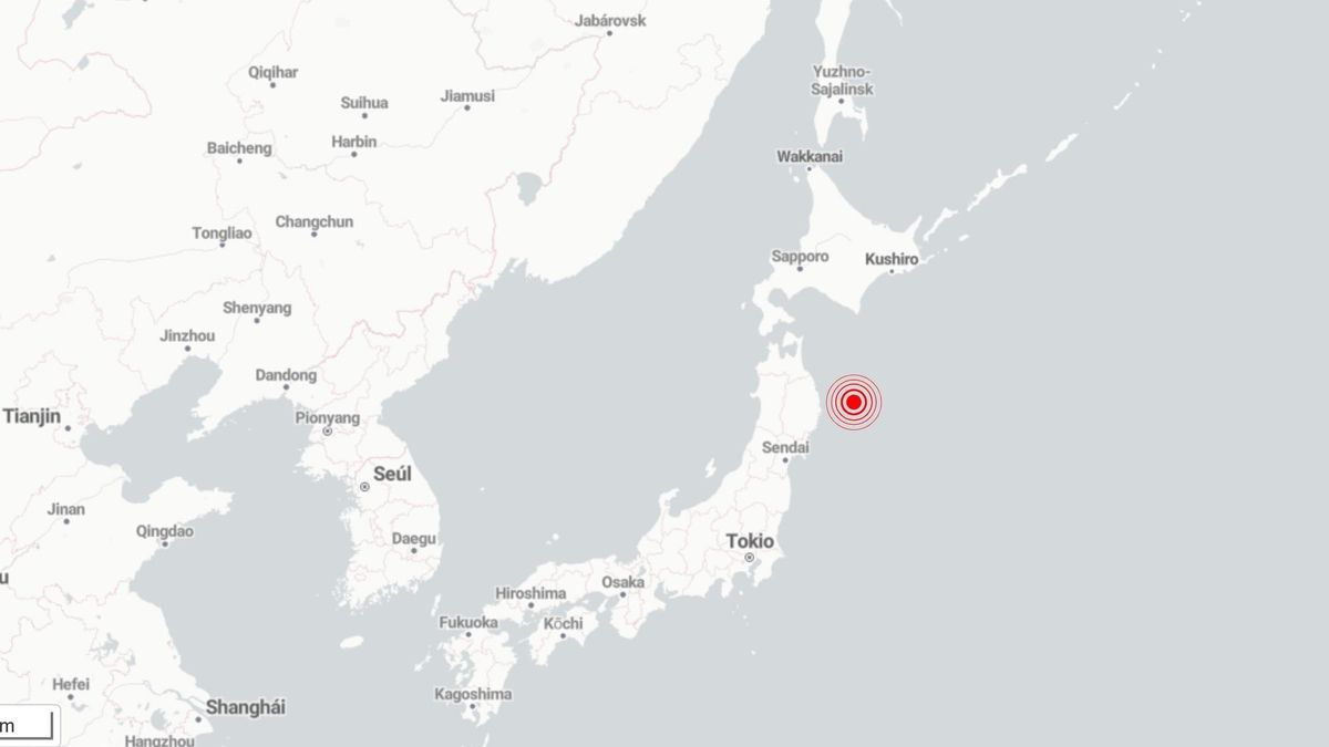 Ubicación aproximada del epicentro del terremoto de magnitud 7,5 en la costa oriental de Japón.